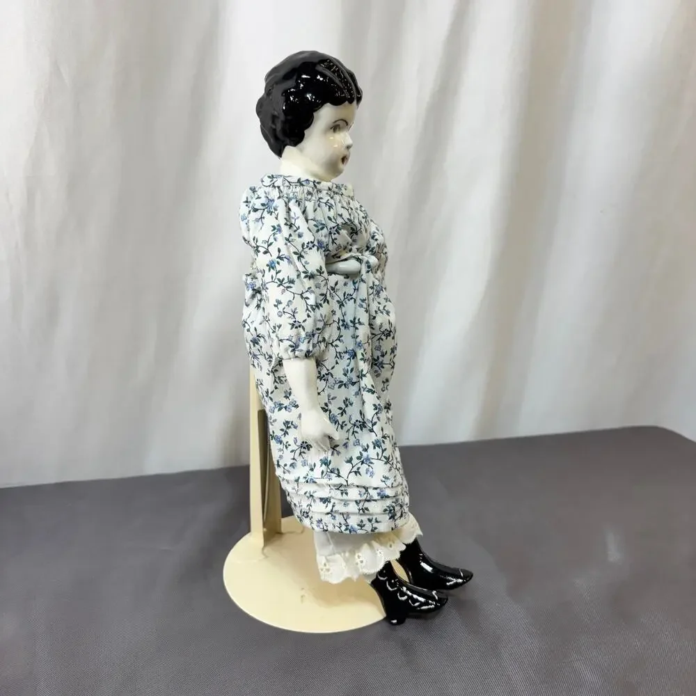 China Shoulder Head Doll Black Hair Blue Floral Cotton Dress Soft Body 11